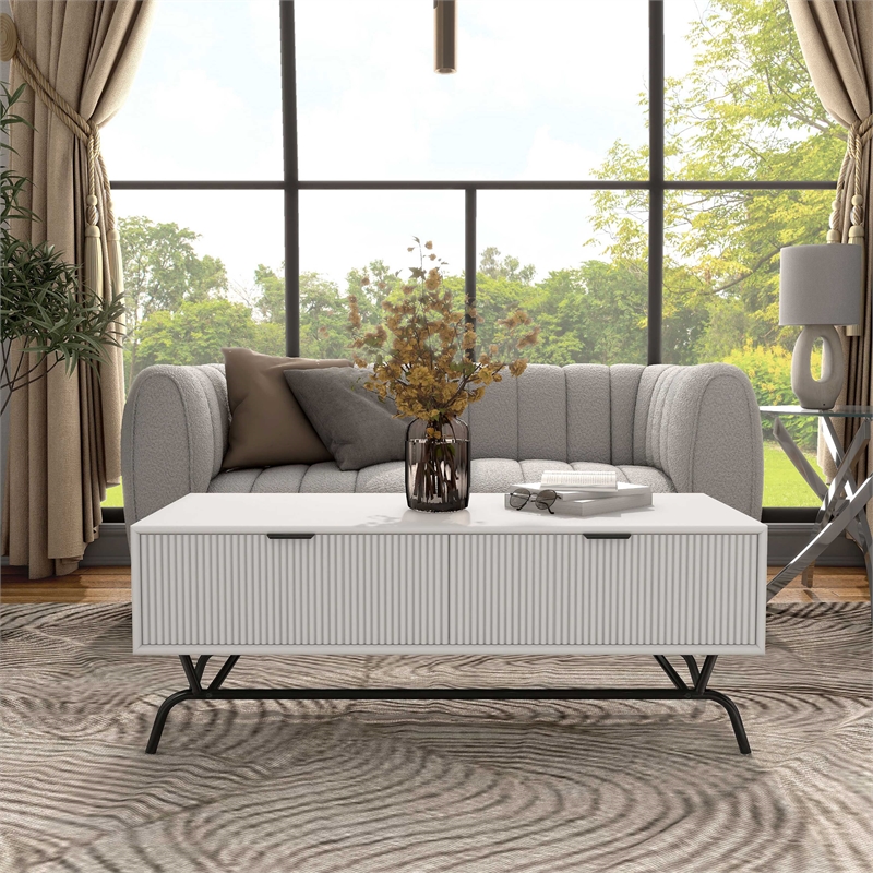 Bowery Hill Wood Storage 2-Drawer Coffee Table in White Pure