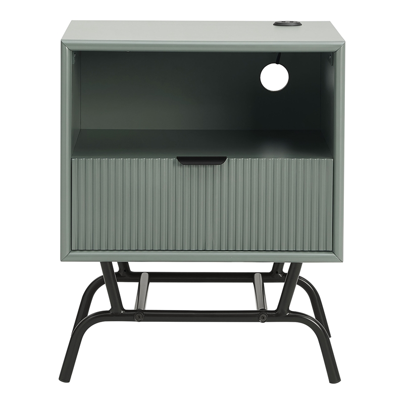 Bowery Hill Wood Storage End Table with USB Port in Sage Green