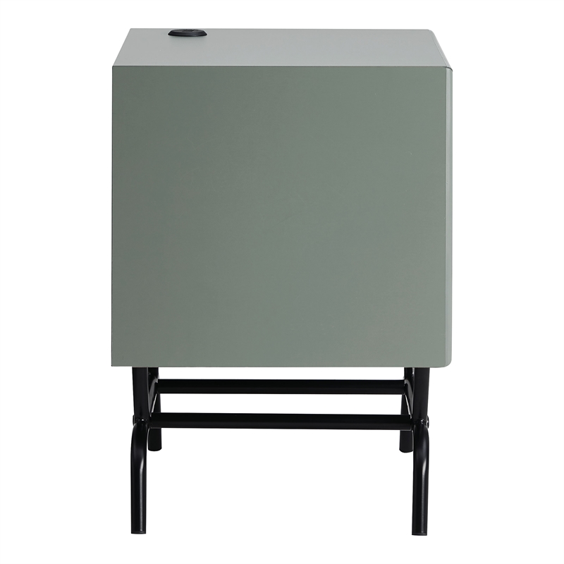 Bowery Hill Wood Storage End Table with USB Port in Sage Green