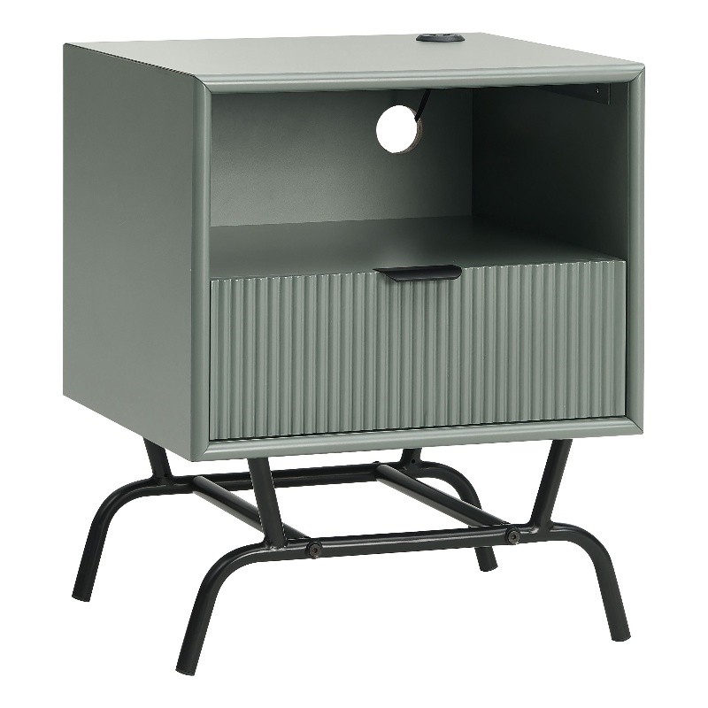 Bowery Hill Wood Storage End Table with USB Port in Sage Green