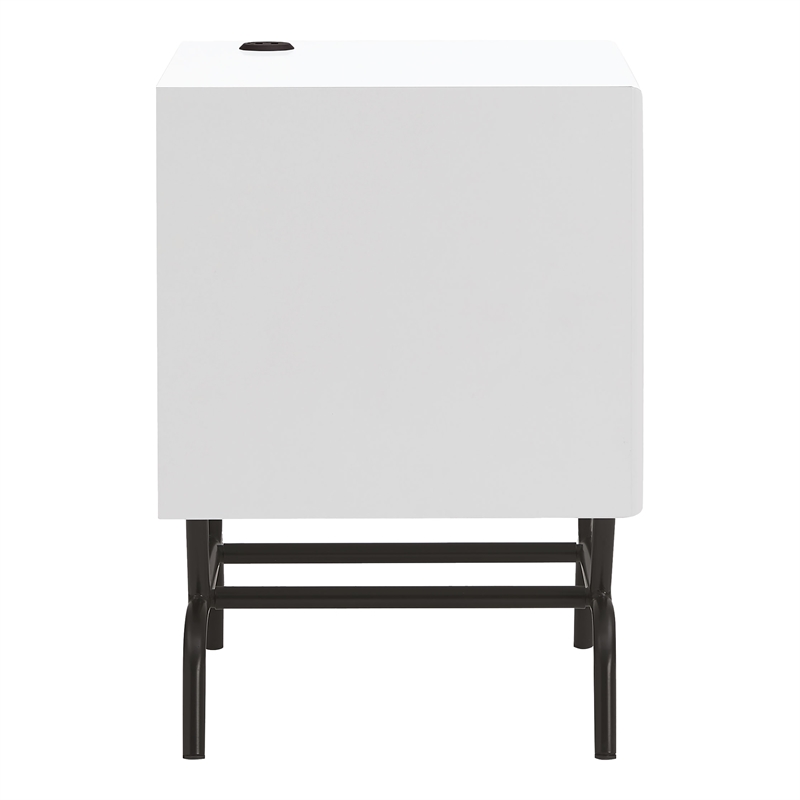 Bowery Hill Wood Storage End Table with USB Port in White Pure