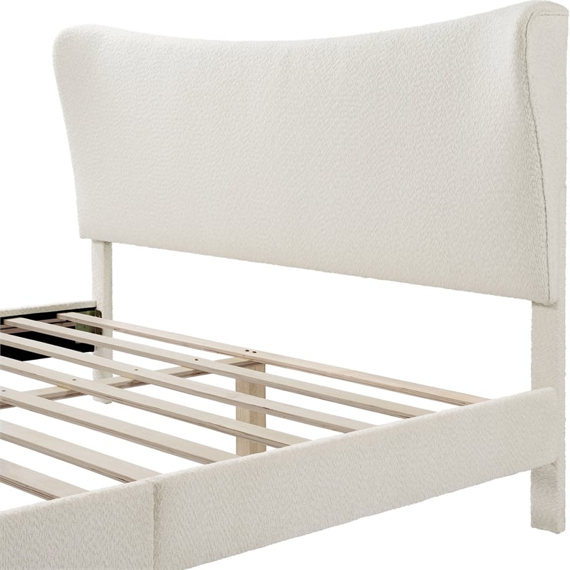 Bowery Hill Modern Boucle Fabric Mattress Ready Queen Bed in White