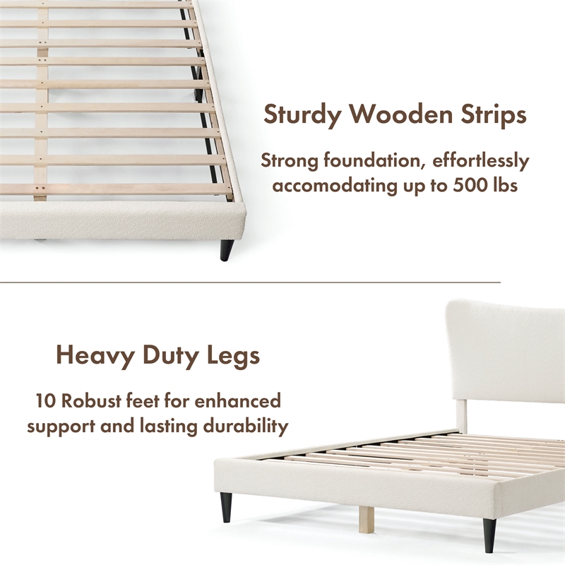 Bowery Hill Modern Boucle Fabric Mattress Ready Queen Bed in White