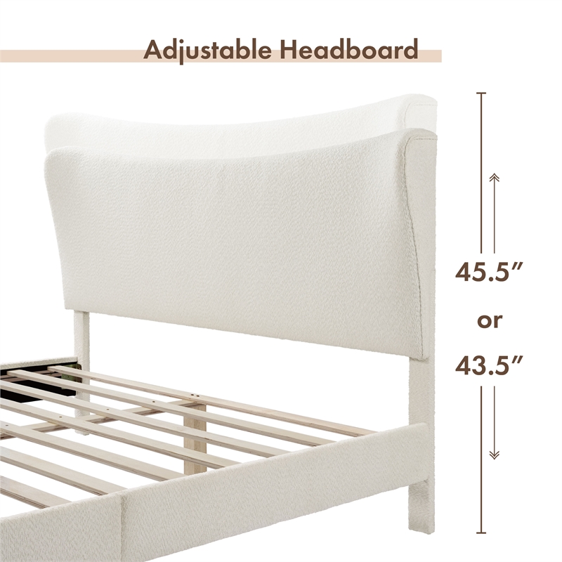 Bowery Hill Modern Boucle Fabric Mattress Ready Queen Bed in White