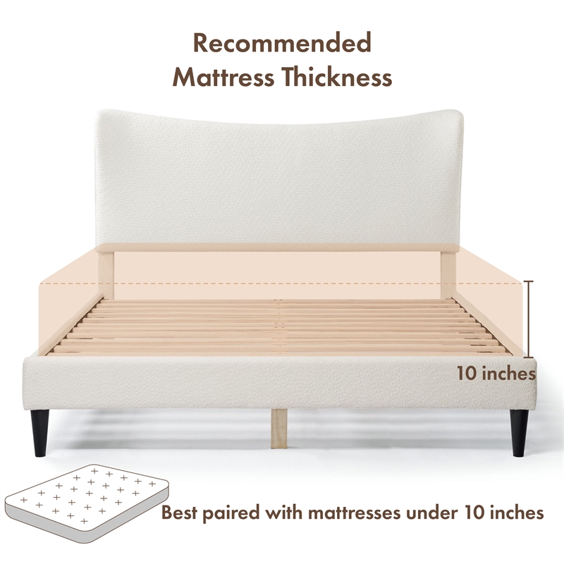Bowery Hill Modern Boucle Fabric Mattress Ready Queen Bed in White