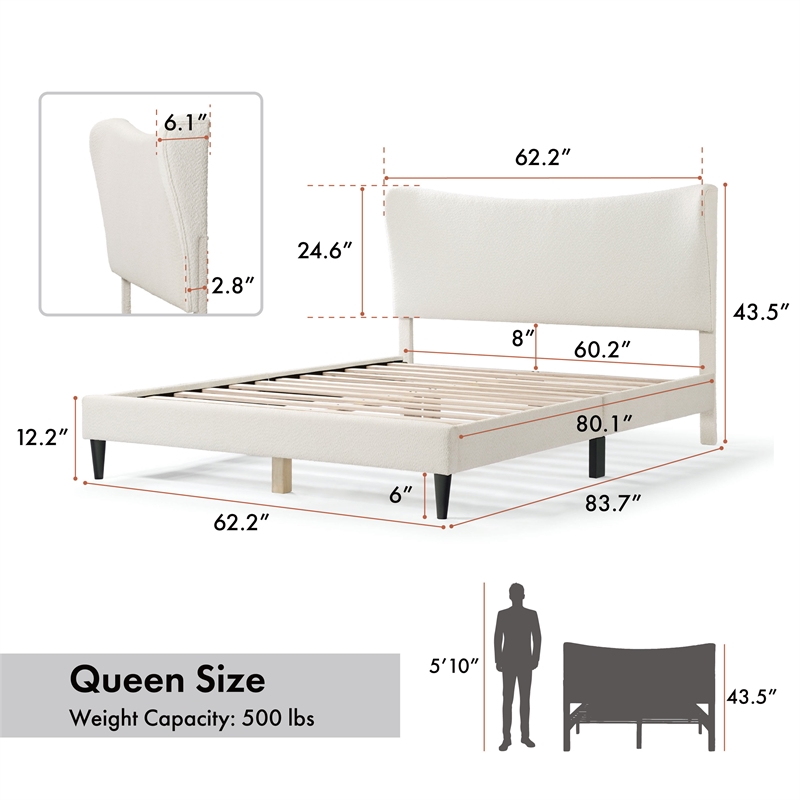 Bowery Hill Modern Boucle Fabric Mattress Ready Queen Bed in White