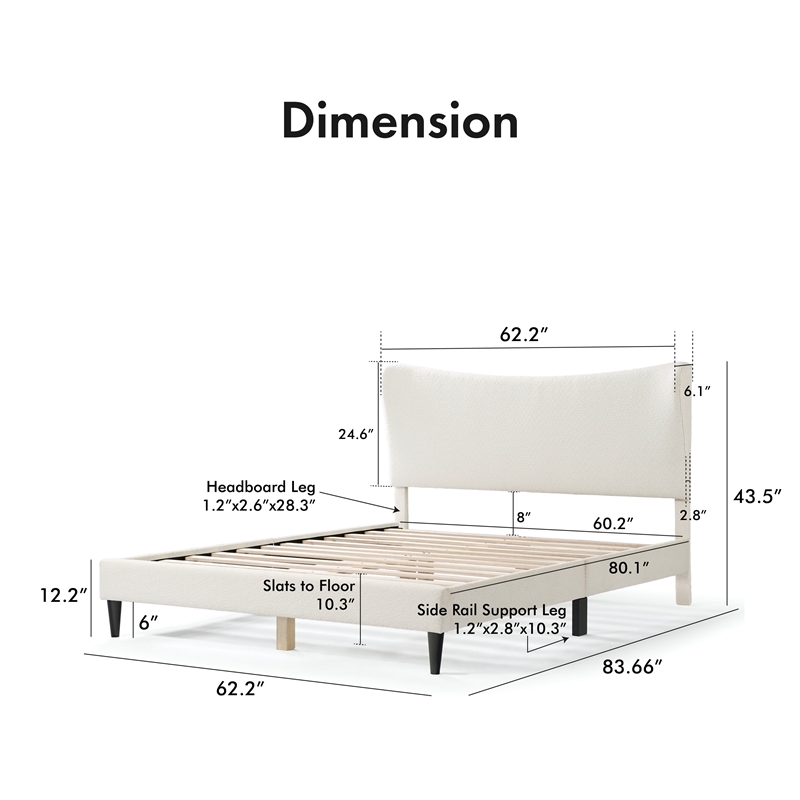 Bowery Hill Modern Boucle Fabric Mattress Ready Queen Bed in White