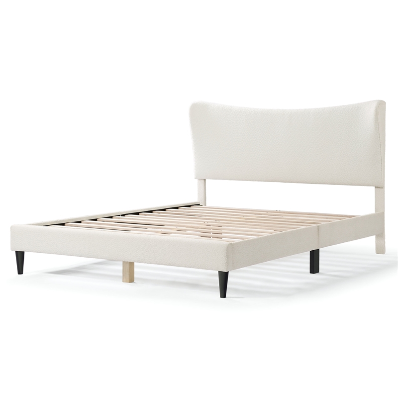 Bowery Hill Modern Boucle Fabric Mattress Ready Queen Bed in White