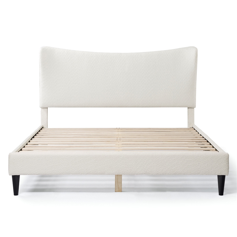 Bowery Hill Modern Boucle Fabric Mattress Ready Queen Bed in White