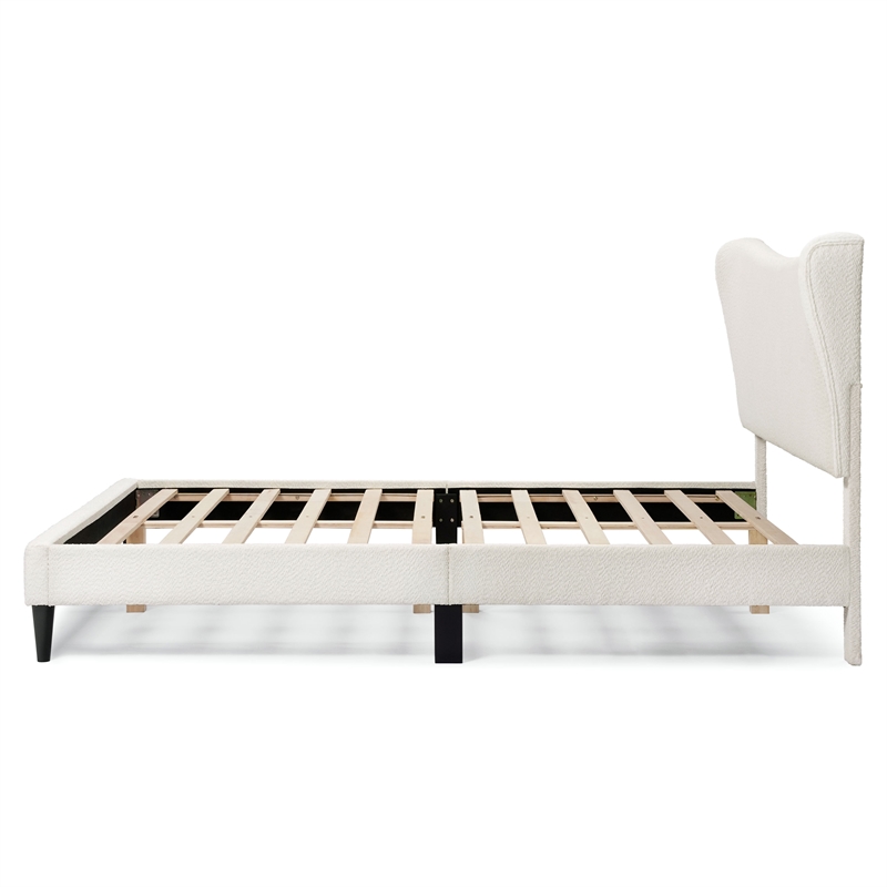 Bowery Hill Modern Boucle Fabric Mattress Ready Queen Bed in White