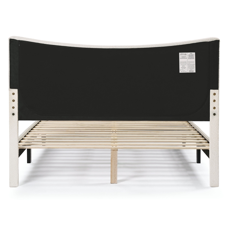 Bowery Hill Modern Boucle Fabric Mattress Ready Queen Bed in White