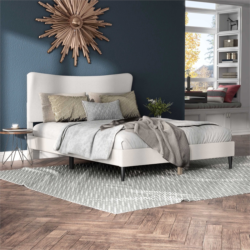 Bowery Hill Modern Boucle Fabric Mattress Ready Queen Bed in White