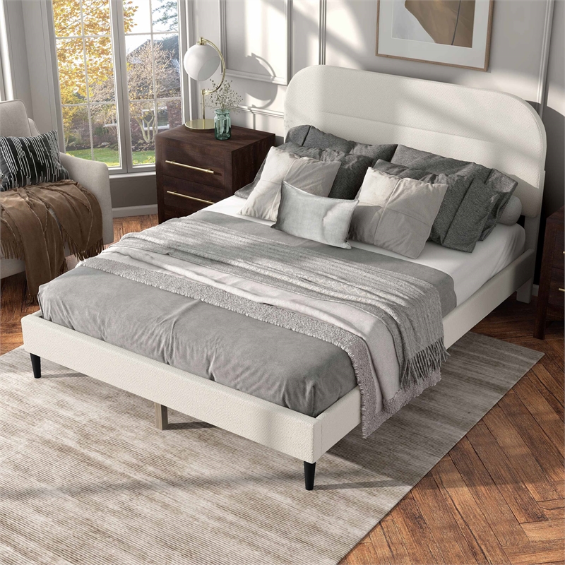 Bowery Hill Modern Boucle Fabric Mattress Ready Queen Bed in White