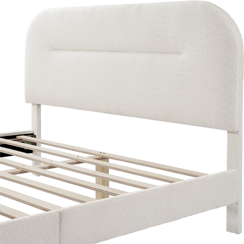 Bowery Hill Modern Boucle Fabric Mattress Ready Queen Bed in White