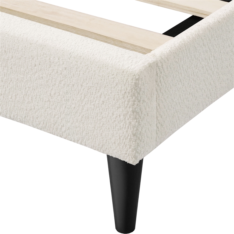 Bowery Hill Modern Boucle Fabric Mattress Ready Queen Bed in White