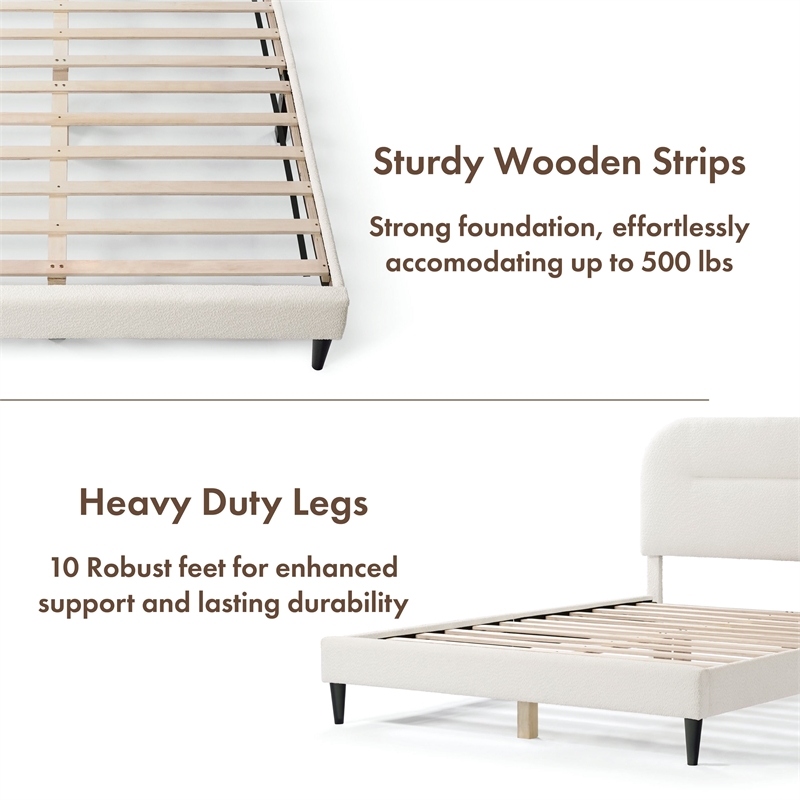 Bowery Hill Modern Boucle Fabric Mattress Ready Queen Bed in White