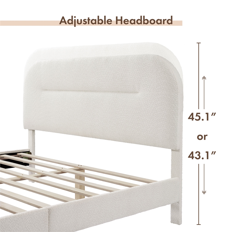 Bowery Hill Modern Boucle Fabric Mattress Ready Queen Bed in White