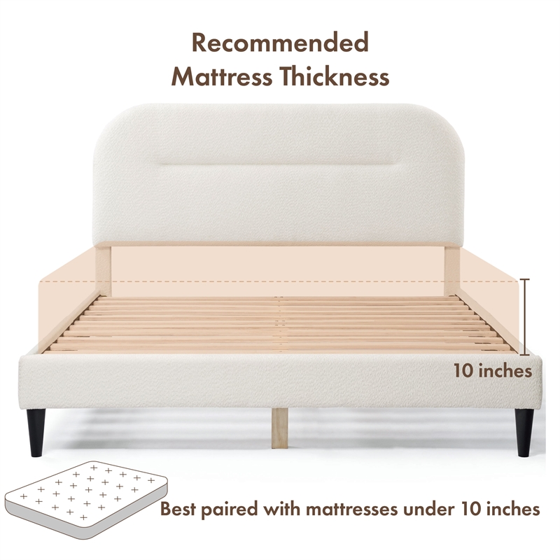 Bowery Hill Modern Boucle Fabric Mattress Ready Queen Bed in White