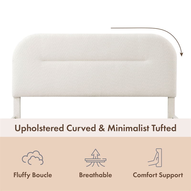 Bowery Hill Modern Boucle Fabric Mattress Ready Queen Bed in White