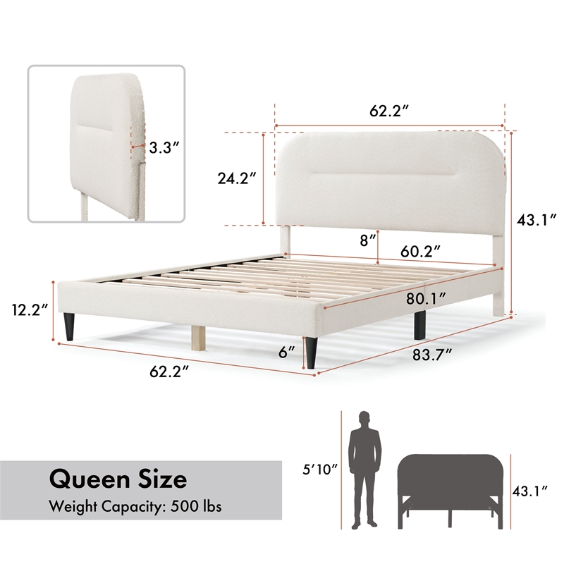 Bowery Hill Modern Boucle Fabric Mattress Ready Queen Bed in White