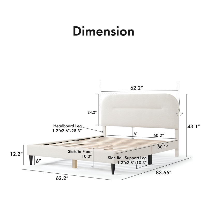 Bowery Hill Modern Boucle Fabric Mattress Ready Queen Bed in White
