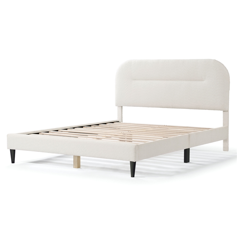 Bowery Hill Modern Boucle Fabric Mattress Ready Queen Bed in White