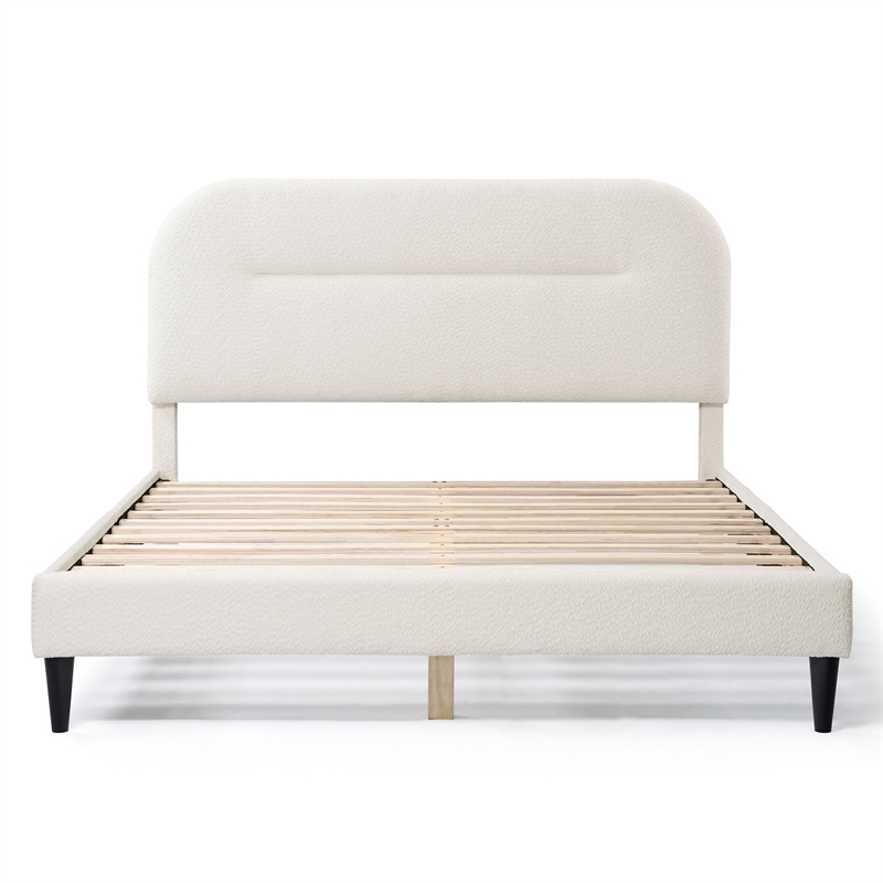 Bowery Hill Modern Boucle Fabric Mattress Ready Queen Bed in White