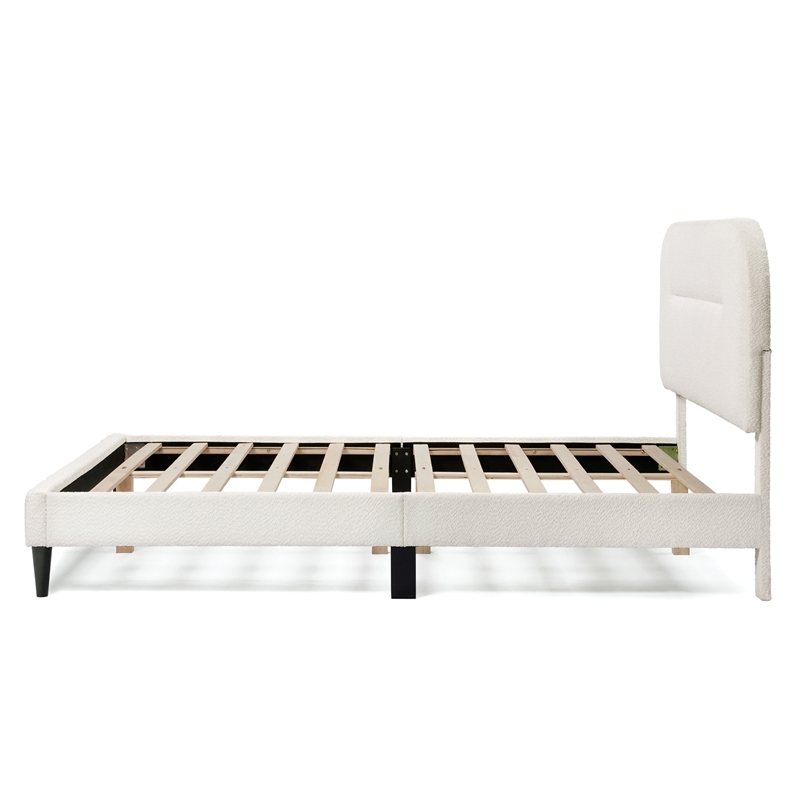 Bowery Hill Modern Boucle Fabric Mattress Ready Queen Bed in White