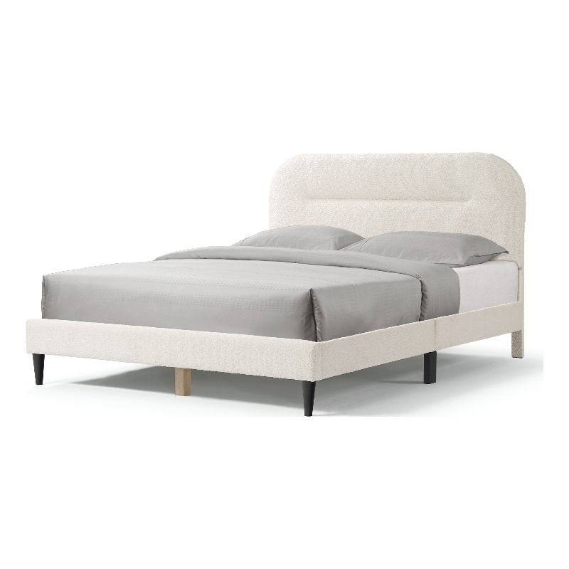 Bowery Hill Modern Boucle Fabric Mattress Ready Queen Bed in White