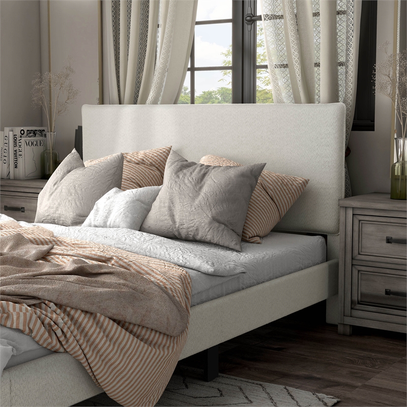 Bowery Hill Modern Boucle Fabric Mattress Ready Queen Bed in White