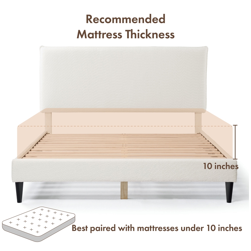 Bowery Hill Modern Boucle Fabric Mattress Ready Queen Bed in White