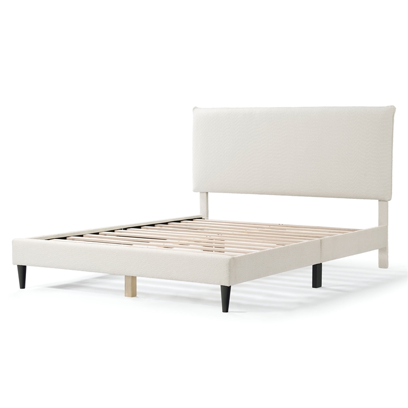 Bowery Hill Modern Boucle Fabric Mattress Ready Queen Bed in White
