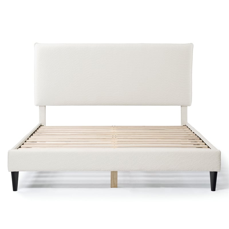 Bowery Hill Modern Boucle Fabric Mattress Ready Queen Bed in White