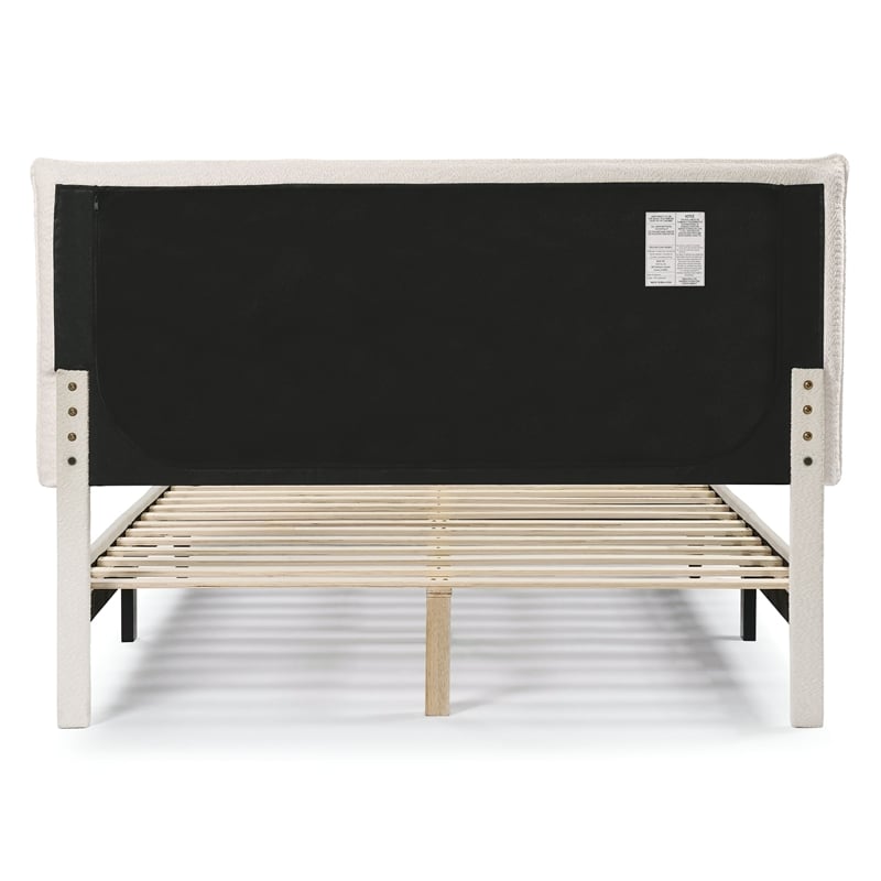 Bowery Hill Modern Boucle Fabric Mattress Ready Queen Bed in White