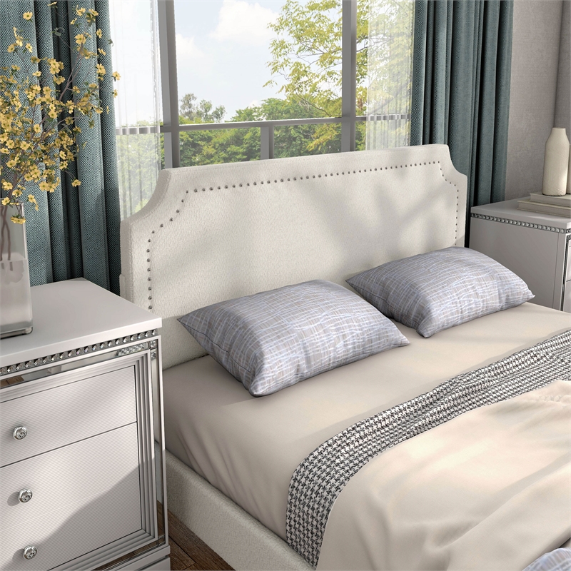 Bowery Hill Modern Boucle Fabric Mattress Ready Queen Bed in White