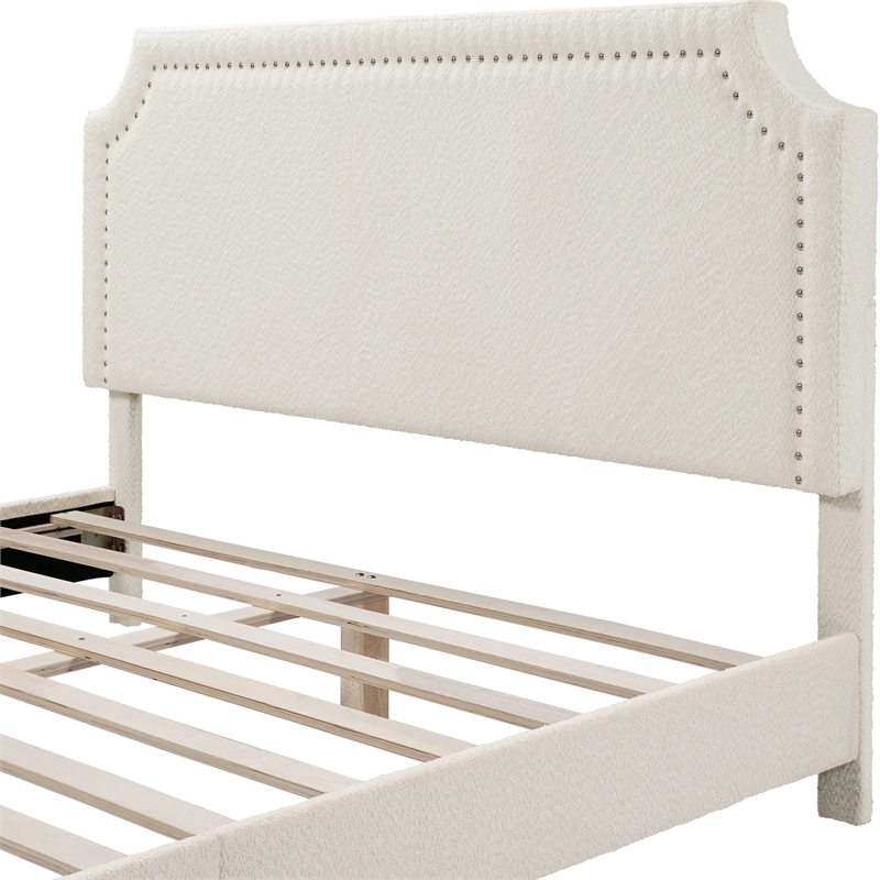 Bowery Hill Modern Boucle Fabric Mattress Ready Queen Bed in White