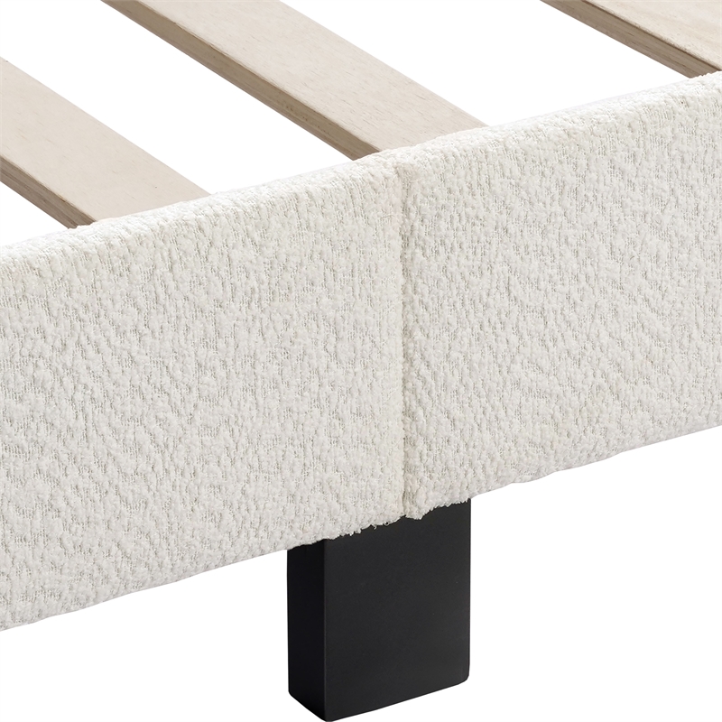 Bowery Hill Modern Boucle Fabric Mattress Ready Queen Bed in White