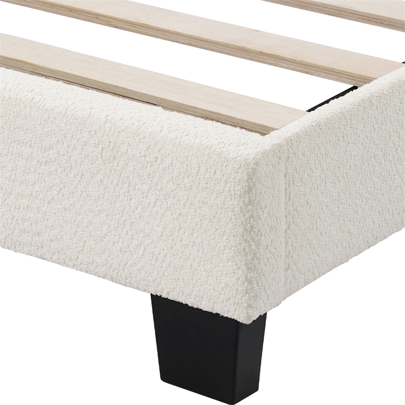 Bowery Hill Modern Boucle Fabric Mattress Ready Queen Bed in White