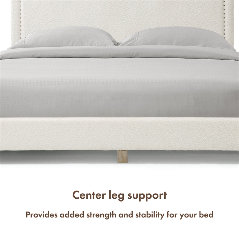 Bowery Hill Modern Boucle Fabric Mattress Ready Queen Bed in White