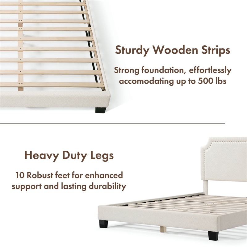 Bowery Hill Modern Boucle Fabric Mattress Ready Queen Bed in White