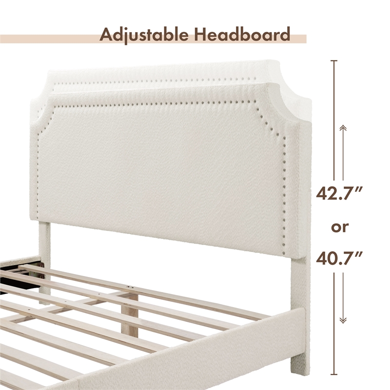 Bowery Hill Modern Boucle Fabric Mattress Ready Queen Bed in White