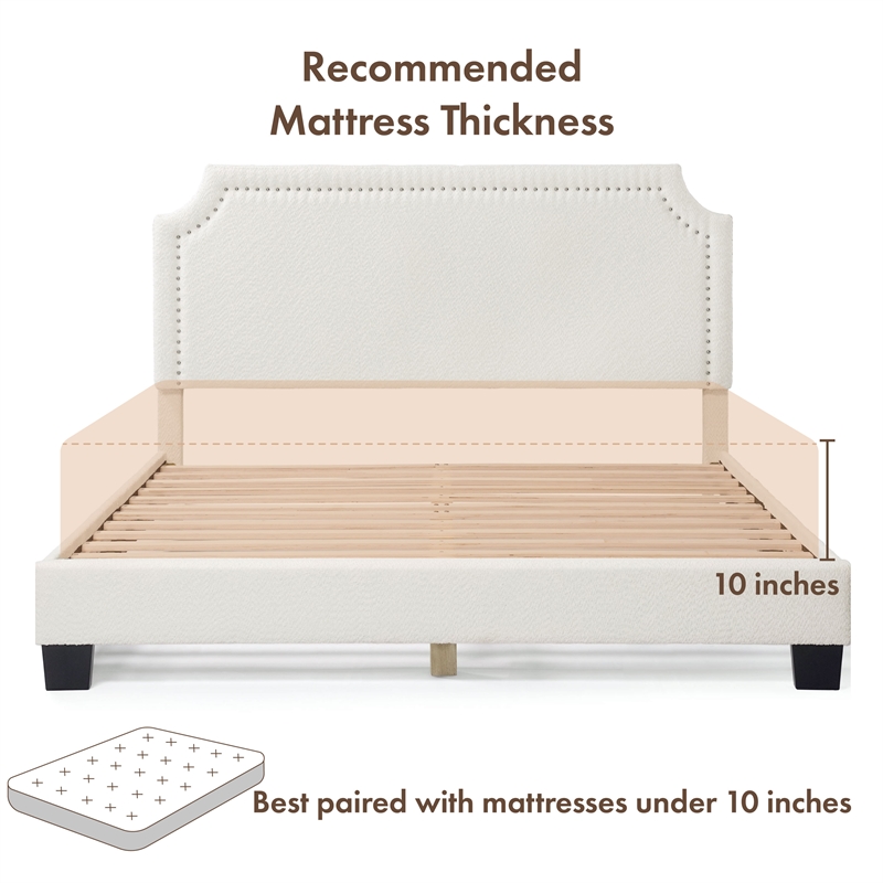 Bowery Hill Modern Boucle Fabric Mattress Ready Queen Bed in White