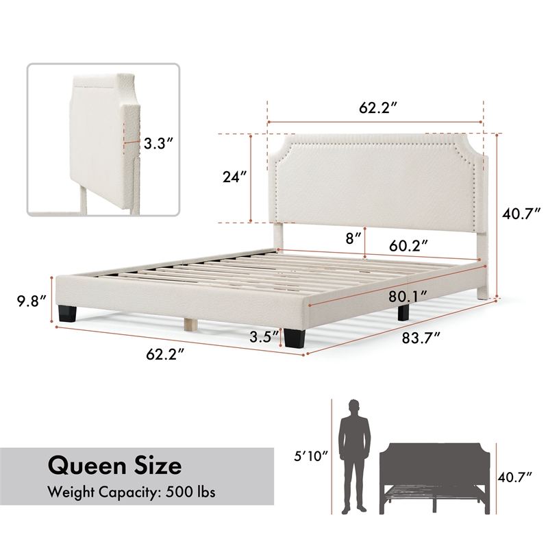 Bowery Hill Modern Boucle Fabric Mattress Ready Queen Bed in White