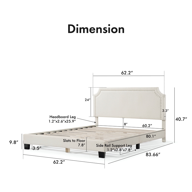 Bowery Hill Modern Boucle Fabric Mattress Ready Queen Bed in White