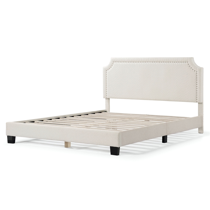 Bowery Hill Modern Boucle Fabric Mattress Ready Queen Bed in White
