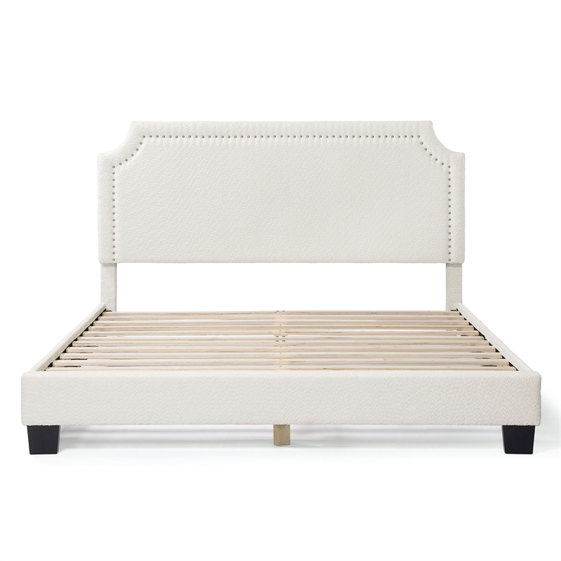 Bowery Hill Modern Boucle Fabric Mattress Ready Queen Bed in White