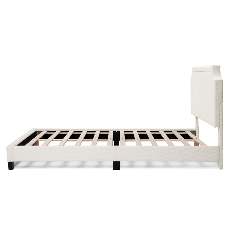 Bowery Hill Modern Boucle Fabric Mattress Ready Queen Bed in White