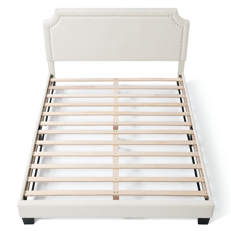Bowery Hill Modern Boucle Fabric Mattress Ready Queen Bed in White