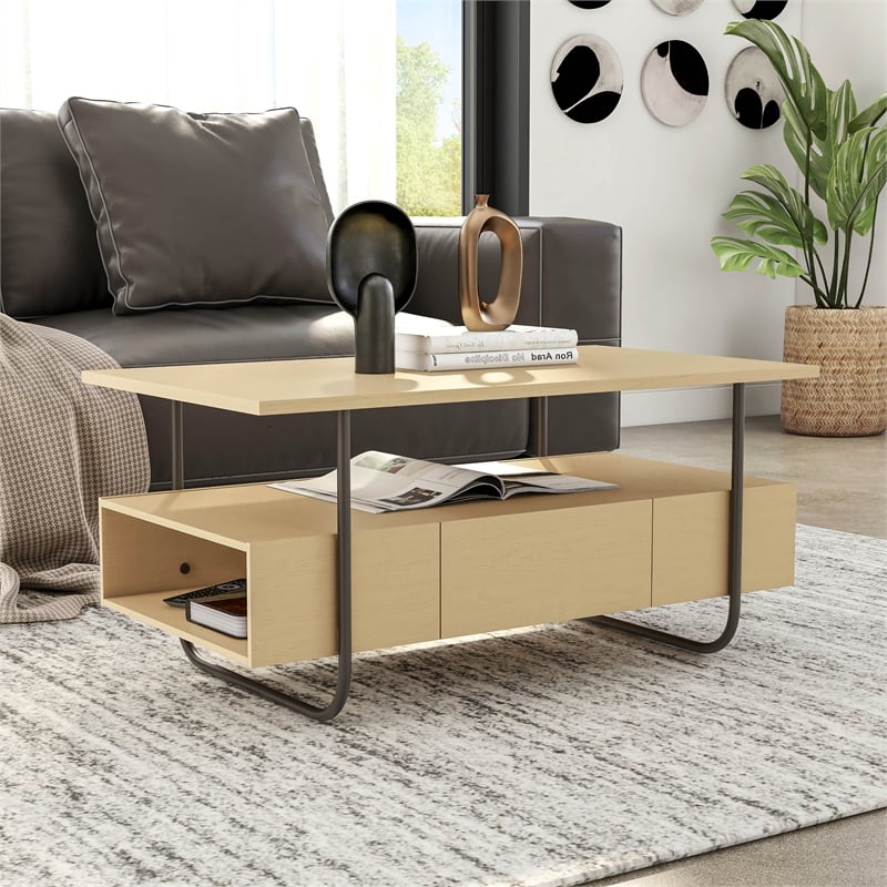 Bowery Hill Contemporary Wood Multi-Storage Coffee Table in Light Maple
