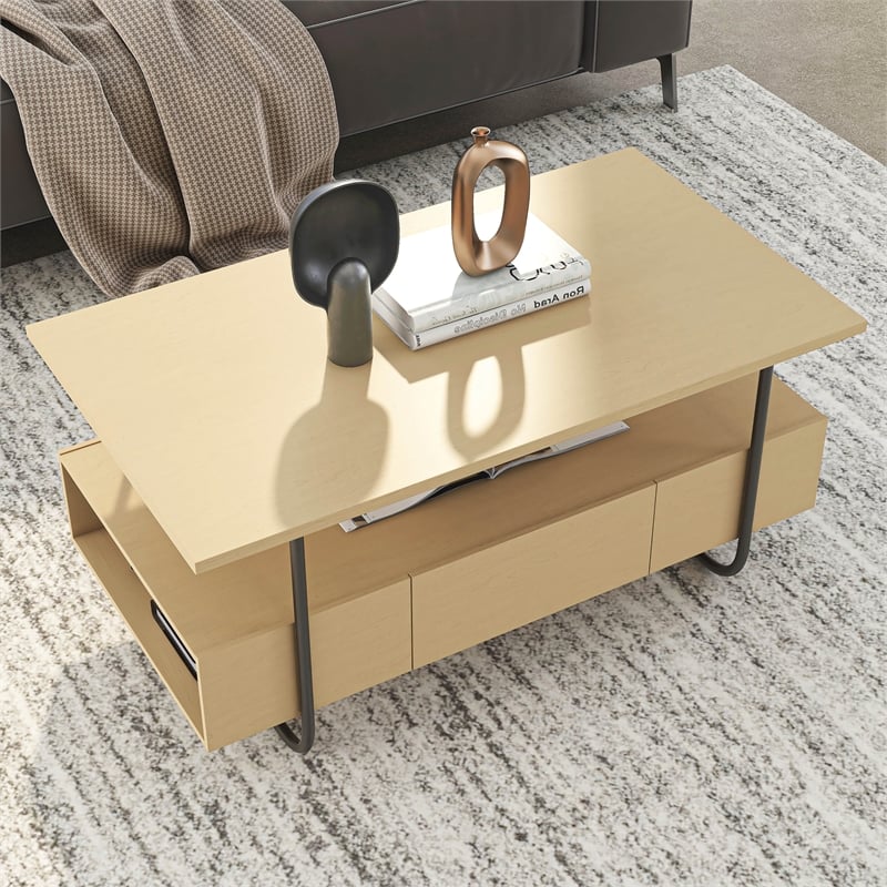 Bowery Hill Contemporary Wood Multi-Storage Coffee Table in Light Maple